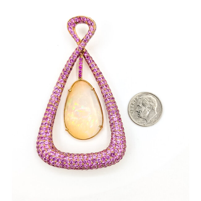 Pendant Pave 4.20ctw Pink Sapphires 23.5ct Australian Crystal Opal 18kr 75x43 22.02g 225040054