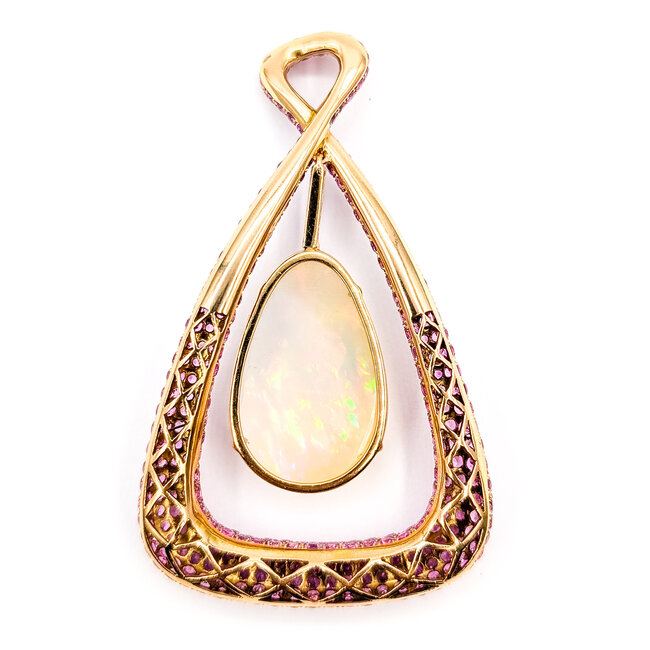 Pendant Pave 4.20ctw Pink Sapphires 23.5ct Australian Crystal Opal 18kr 75x43 22.02g 225040054