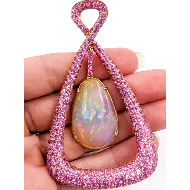 Pendant Pave 4.20ctw Pink Sapphires 23.5ct Australian Crystal Opal 18kr 75x43 22.02g 225040054