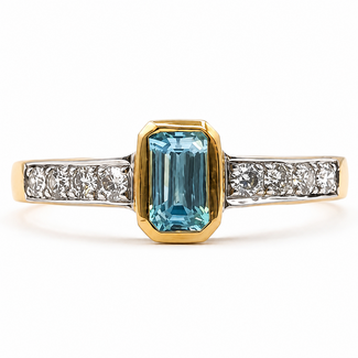 Ring Modern Geometric .20ctw Round Diamonds .25ct Blue Zircon 18ky 2.5mm Sz4.5 2.07g 126070116