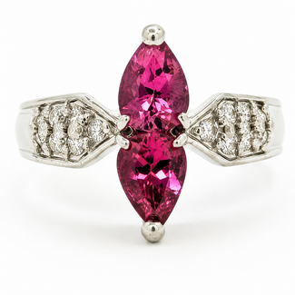 Ring Toi et Moi .73ctw Round Diamonds 1.23ctw Pink Tourmaline 900pt 15mm 7.89g 125090024