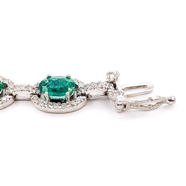 Bracelet Tennis Halo Station 2.30ctw Round Diamonds 9.26ct Green Emerald 14kw 9mm 7" 17.2g 226070015