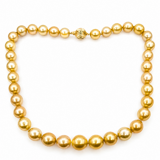 Necklace Graduated Strand 10-13.3mm Golden South Sea Pearls 14ky 17.5" 73.67g 226070016