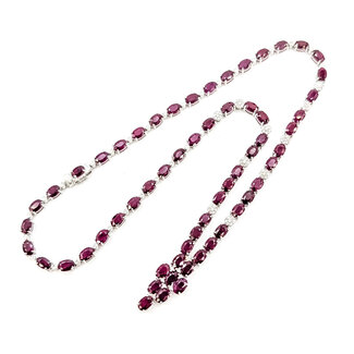 Necklace V-Shape Plunging 1.16ctw Round Diamonds 31.99ct Red Burmese Ruby Platinum 4mm 17" 33.4g 226070018