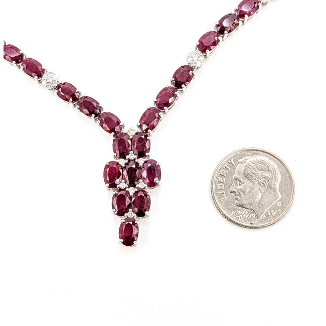 Necklace V-Shape Plunging 1.16ctw Round Diamonds 31.99ct Red Burmese Ruby Platinum 4mm 17" 33.4g 226070018