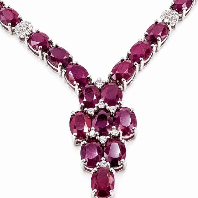 Necklace V-Shape Plunging 1.16ctw Round Diamonds 31.99ct Red Burmese Ruby Platinum 4mm 17" 33.4g 226070018
