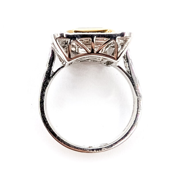 Ring Halo Cocktail Milgrain 0.95ctw Round Diamonds 2.21ct Green Emerald 18kw 15x15mm Sz6.5 7.4g 226070019