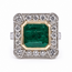 Ring Halo Cocktail Milgrain 0.95ctw Round Diamonds 2.21ct Green Emerald 18kw 15x15mm Sz6.5 7.4g 226070019