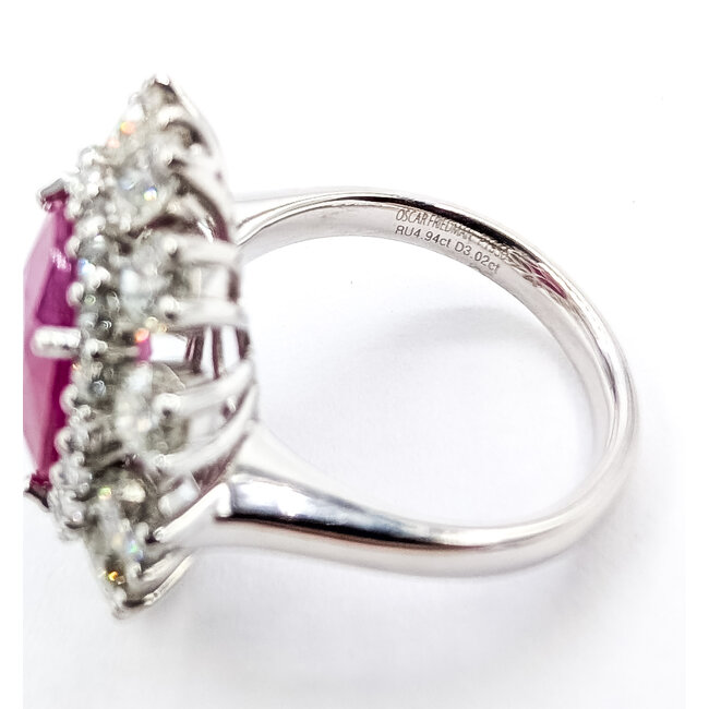 Ring Cocktail Sunburst Halo 3.02ctw Round Diamonds GIA: 2239237499 4.94ct Red Burmese Ruby Platinum 22x20mm Sz7 13.2g 226070020