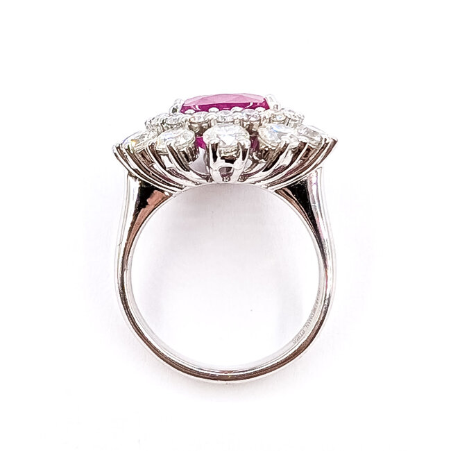 Ring Cocktail Sunburst Halo 3.02ctw Round Diamonds GIA: 2239237499 4.94ct Red Burmese Ruby Platinum 22x20mm Sz7 13.2g 226070020
