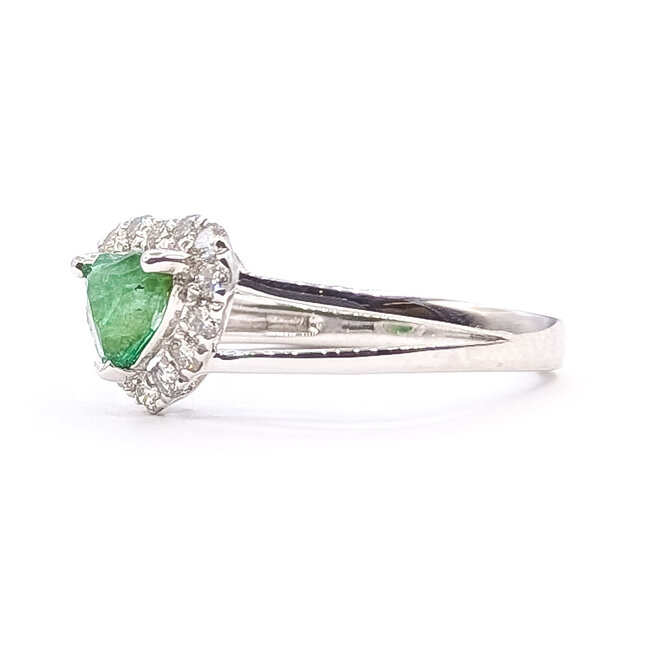 Ring Heart Halo Split Band 0.30ctw Round Diamonds 0.54ct Green Emerald Platinum 8.5mm Sz6.75 4.3g 226070021