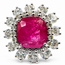 Ring Cocktail Sunburst Halo 3.02ctw Round Diamonds GIA: 2239237499 4.94ct Red Burmese Ruby Platinum 22x20mm Sz7 13.2g 226070020