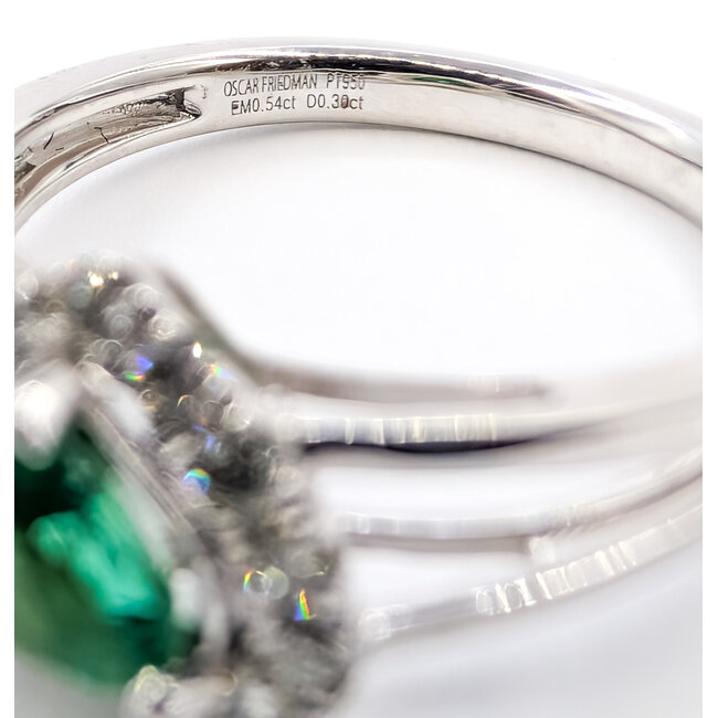 Ring Heart Halo Split Band 0.30ctw Round Diamonds 0.54ct Green Emerald Platinum 8.5mm Sz6.75 4.3g 226070021