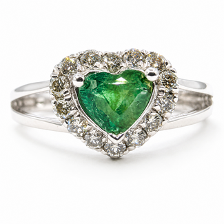 Ring Heart Halo Split Band 0.30ctw Round Diamonds 0.54ct Green Emerald Platinum 8.5mm Sz6.75 4.3g 226070021
