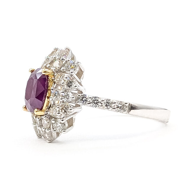 Ring Starburst Halo 0.83ctw Round Diamonds 1.27ct Pinkish Violet Sapphire 18kw 14.5x13mm Sz6.5 4.4g 226070022