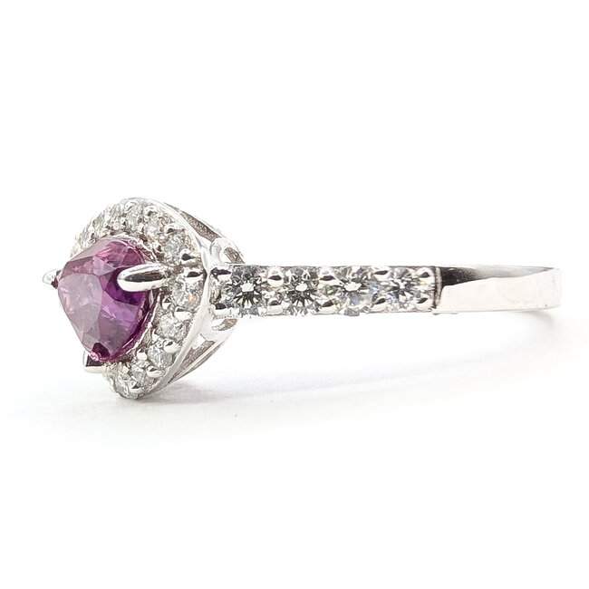Ring Halo 0.41ctw Round Diamonds GIA: 5232457093 1.08ct Pinkish Violet Sapphire Platinum 8.5mm Sz6.75 3.8g 226070024