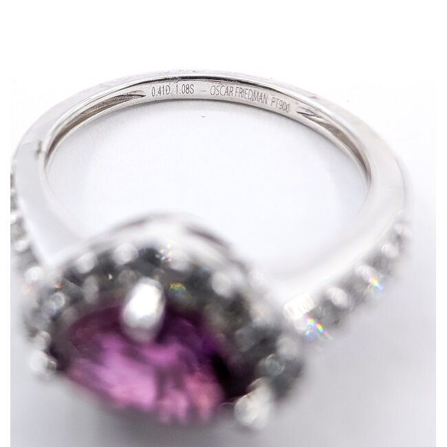 Ring Halo 0.41ctw Round Diamonds GIA: 5232457093 1.08ct Pinkish Violet Sapphire Platinum 8.5mm Sz6.75 3.8g 226070024