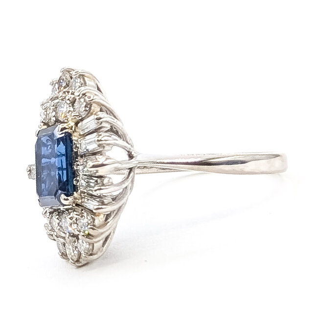 Ring Cocktail 0.90ctw Round & Baguette Diamonds 1.81ct Blue Sapphire 18kw 19mm Sz7 5.3g 226070025