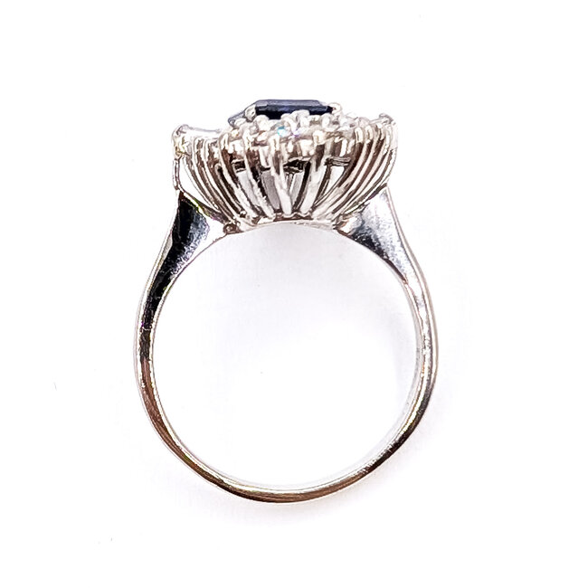 Ring Cocktail 0.90ctw Round & Baguette Diamonds 1.81ct Blue Sapphire 18kw 19mm Sz7 5.3g 226070025