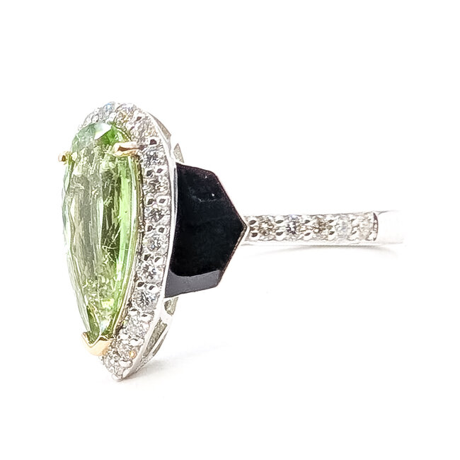 Ring Enamel Halo 0.44ctw Round Diamonds GIA: 2233644962 1.76ct Yellowish Green Pariba Tourmaline 14kw 16mm Sz6.75 3.5g 226070026