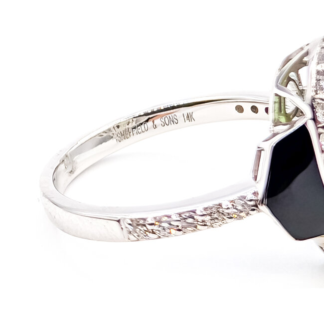 Ring Enamel Halo 0.44ctw Round Diamonds GIA: 2233644962 1.76ct Yellowish Green Pariba Tourmaline 14kw 16mm Sz6.75 3.5g 226070026