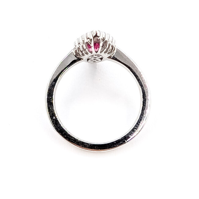 Ring Navette Halo Milgrain 0.55ctw Round Diamonds 0.88ct Pink Sapphire Platinum 18x9mm Sz6.5 5.9g 226070027