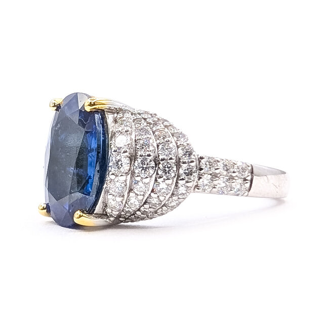 Ring Cocktail 0.74ctw Round Diamonds GIA: 2231598063 3.73ct Blue Sapphire Platinum & 18kt 11mm Sz6.75 6.6g 226070028