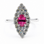 Ring Navette Halo Milgrain 0.55ctw Round Diamonds 0.88ct Pink Sapphire Platinum 18x9mm Sz6.5 5.9g 226070027