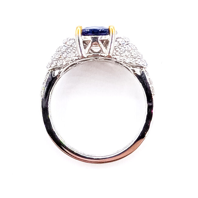 Ring Cocktail 0.74ctw Round Diamonds GIA: 2231598063 3.73ct Blue Sapphire Platinum & 18kt 11mm Sz6.75 6.6g 226070028