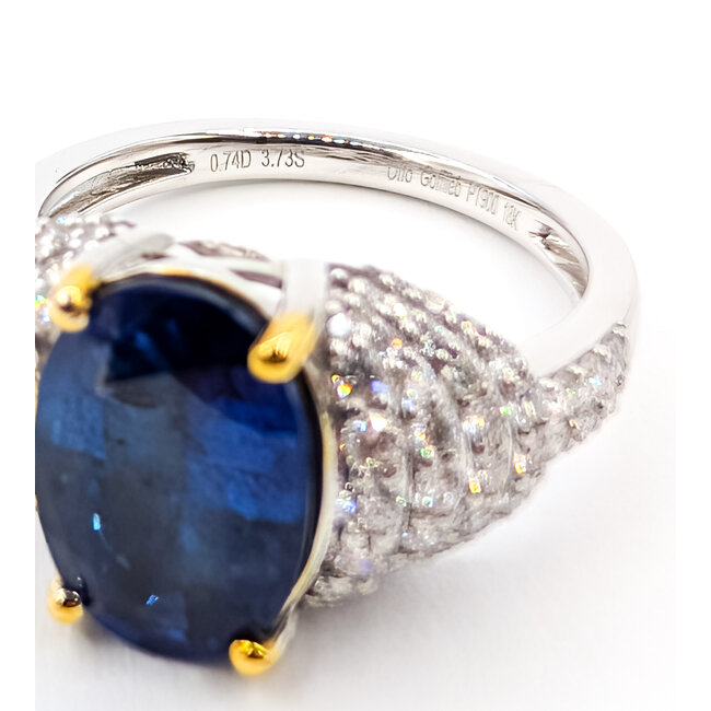 Ring Cocktail 0.74ctw Round Diamonds GIA: 2231598063 3.73ct Blue Sapphire Platinum & 18kt 11mm Sz6.75 6.6g 226070028