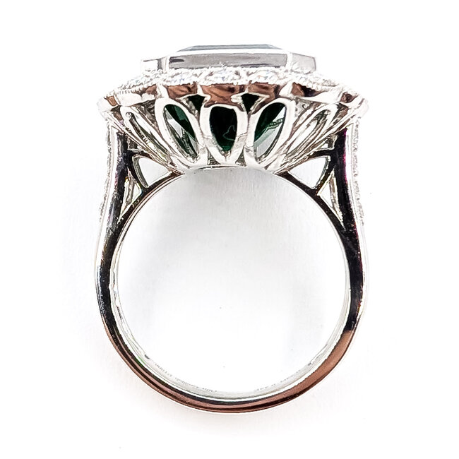 Ring Cocktail Milgrain 0.74ctw Round Diamonds GIA: 2225947425 9.44ct Green Emerald Platinum 23x20mm Sz7 12.4g 226070029