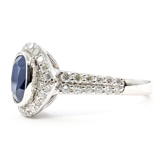 Ring Cocktail Tapered 0.56ctw Round Diamonds GIA: 2235598107 2.26ct Blue Sapphire 900pt 12mm Sz7 6.7g 226070031
