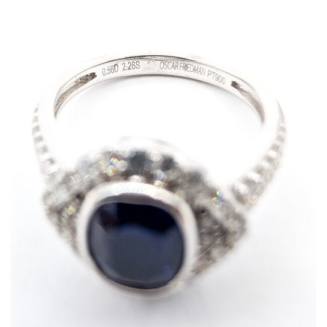 Ring Cocktail Tapered 0.56ctw Round Diamonds GIA: 2235598107 2.26ct Blue Sapphire 900pt 12mm Sz7 6.7g 226070031