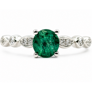 Ring Bezel .06ctw Round Diamonds .45ct Emerald 14kw 5mm sz7 2.14g 125060037