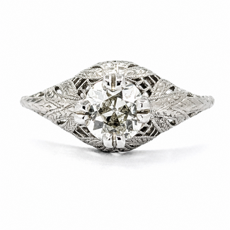 Ring Art Deco Filigree .80ct Mine Cut Diamond Platinum sz7.25 224060755
