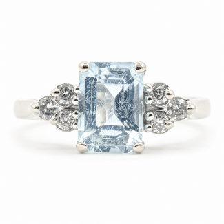 Ring 7-Stone .10ctw Round Diamonds 1.2ct Sky Blue Aquamarine 14kw 2mm Sz5 2.43g 226050038