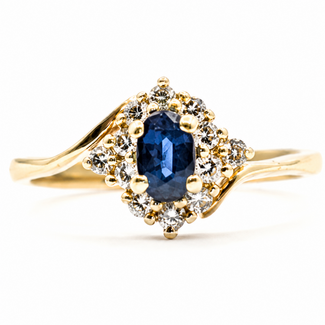 Ring Halo .12ctw Round Diamonds .25ct Blue Sapphire 14ky 9mm Sz5 1.98g 226050050