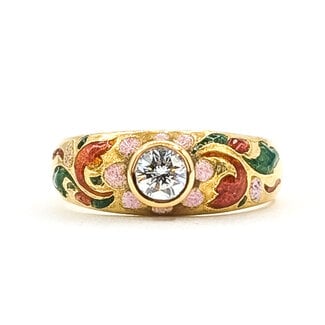 Ring Solitaire Enamel .20ct Round Diamond 18ky 6mm Sz4 2.73g 126070114