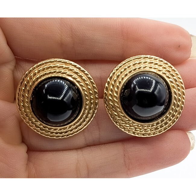 Earrings Disc Omega Back 14mm Black Onyx 14ky .75" 10.2g 126070127