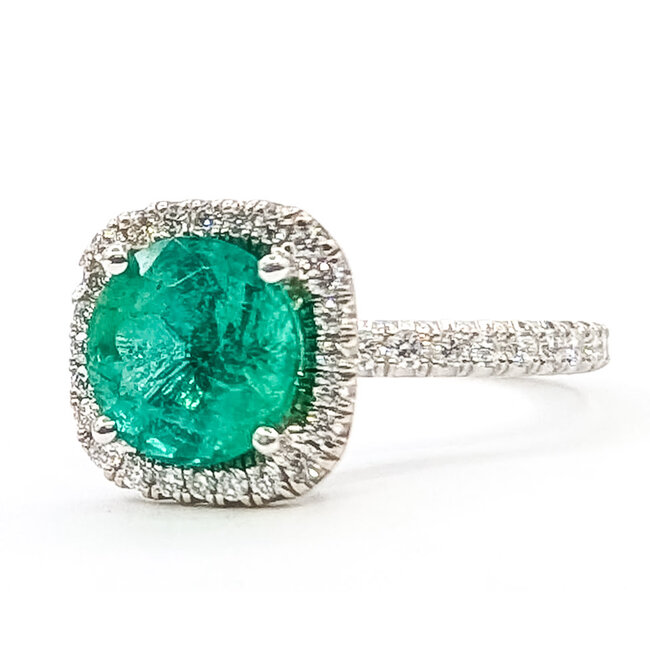 Ring Halo 0.55ctw Round Diamonds 1.66ct Green Emerald 18k 2mm Sz6.5 4.3g 226070063