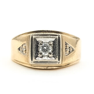 Ring Signet Geometric 0.175ctw Round Diamonds 14ky 11mm Sz8.25 7.25g 126070150