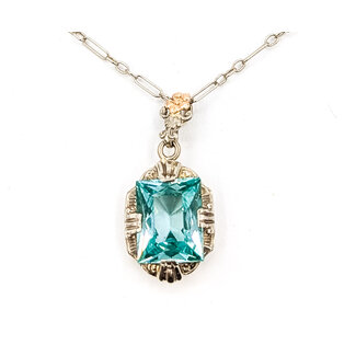 Pendant Uranium Glass Floral 6ct Teal Blue Uranium Glass 14kw 23x11mm 16" 2.86g 226070012