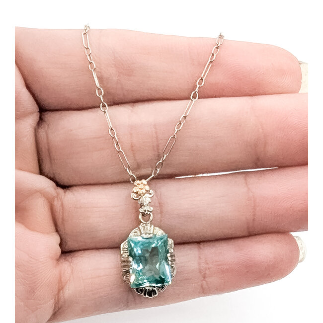 Pendant Uranium Glass Floral 6ct Teal Blue Uranium Glass 14kw 23x11mm 16" 2.86g 226070012