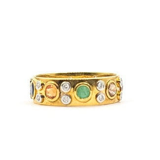Ring Eternity Multi-Gemstone .18ctw Round Diamonds 1.00ctw Emerald, Citrine, Sapphire, Moonstone, Topaz, Garnet, Ruby 18ky 5.5mm Sz5 3.14g 126070115