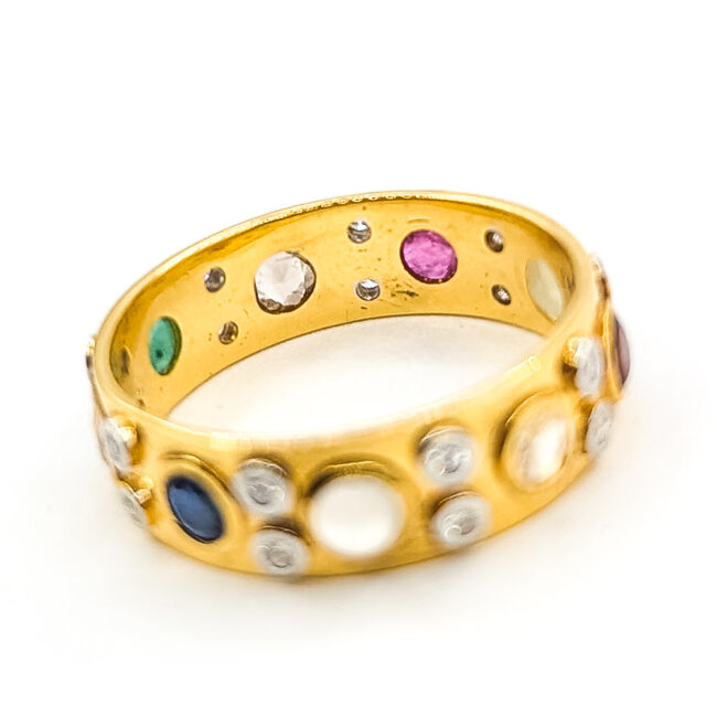Ring Eternity Multi-Gemstone .18ctw Round Diamonds 1.00ctw Emerald, Citrine, Sapphire, Moonstone, Topaz, Garnet, Ruby 18ky 5.5mm Sz5 3.14g 126070115