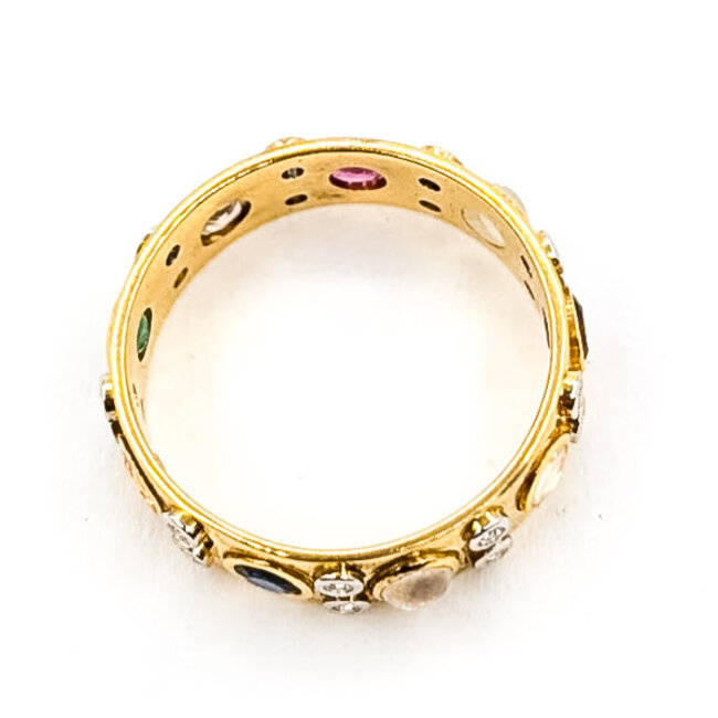 Ring Eternity Multi-Gemstone .18ctw Round Diamonds 1.00ctw Emerald, Citrine, Sapphire, Moonstone, Topaz, Garnet, Ruby 18ky 5.5mm Sz5 3.14g 126070115
