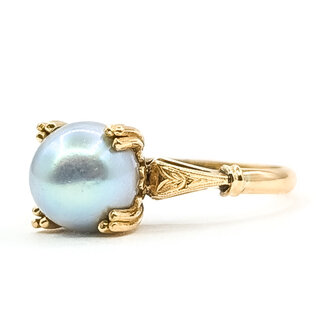Ring Solitaire 8mm Gray Pearl 18ky Sz6 2.74g 126070138