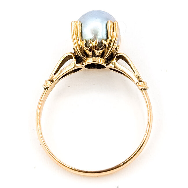 Ring Solitaire 8mm Gray Pearl 18ky Sz6 2.74g 126070138