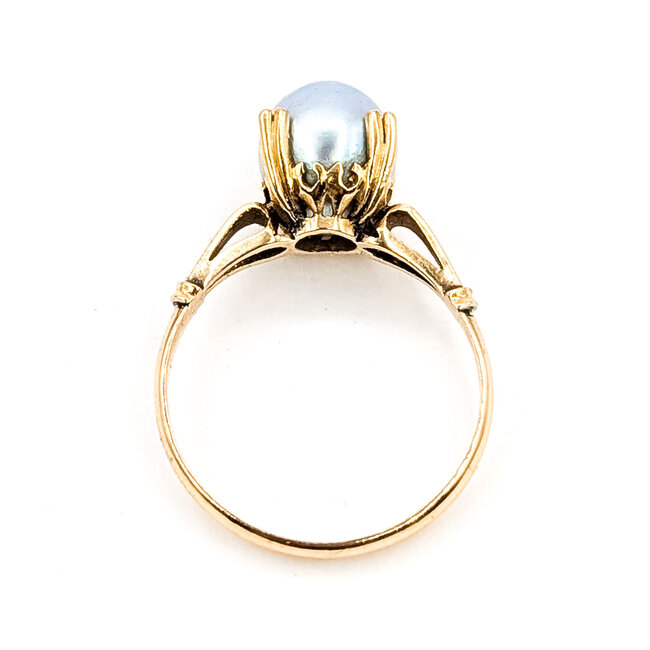 Ring Solitaire 8mm Gray Pearl 18ky Sz6 2.74g 126070138