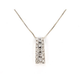 Pendant Double Bar .38ctw Princess & Round Diamonds 14kw 16x6mm 18.5" 2.41g 126070139